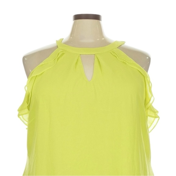 City Chic Chiffon Blouse 24 Lemon Yellow Lime Ruffle Halter Tie Neck Lightweight - Picture 3 of 9